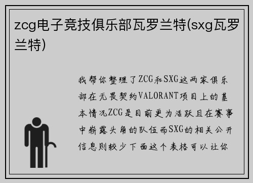 zcg电子竞技俱乐部瓦罗兰特(sxg瓦罗兰特)